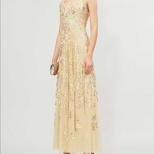 Beautiful floor-length yellow/gold Needle & Thread sequin gown with tulle size 8